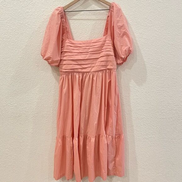 Abercrombie Emerson Poplin Puff Sleeve Midi Dress Peach Large Tall NWOT Romantic - Picture 1 of 11